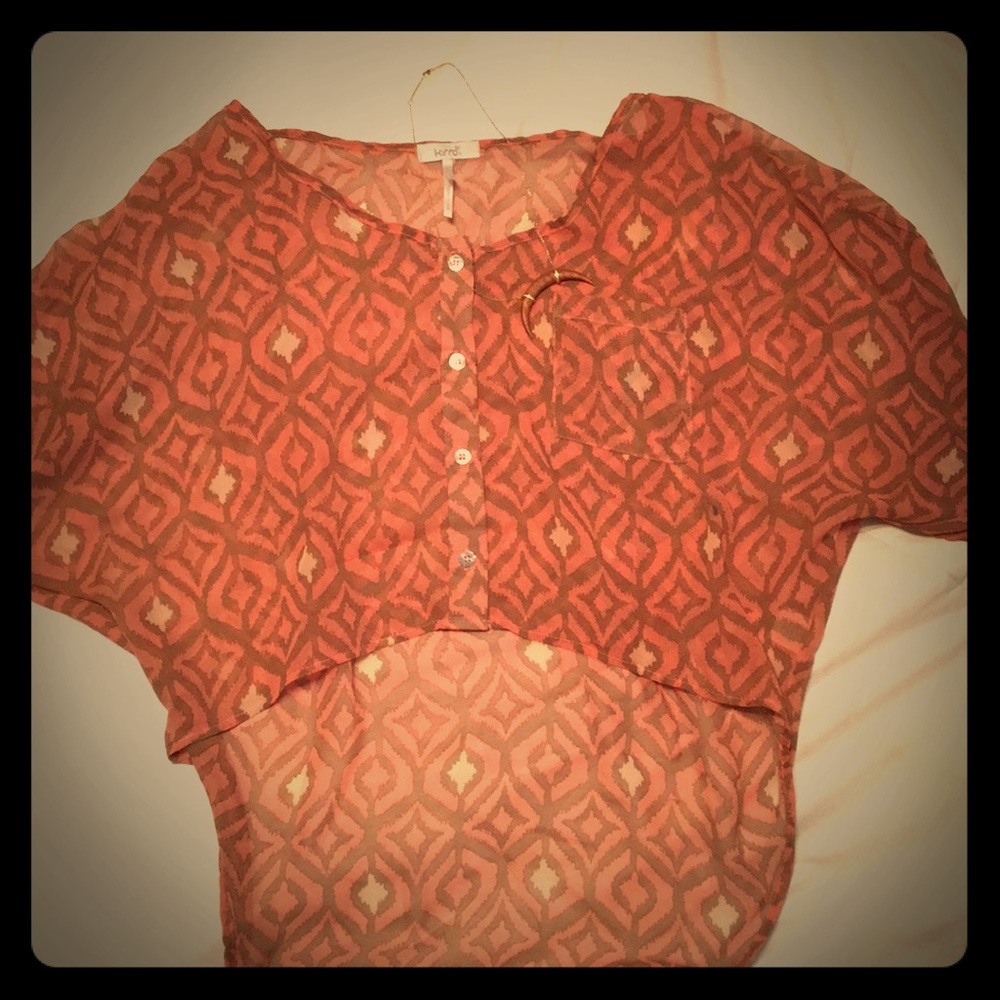 Peachy sheer shirt with mother of pearl buttons